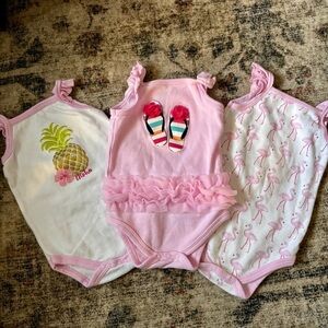 Baby Girl Summer Bodysuit Set (3) | Size 6-9M | Tropical Flamingo & Ruffles